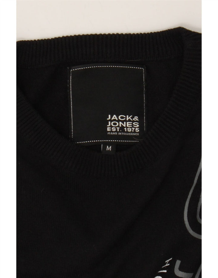 JACK & JONES Mens Graphic Boat Neck Jumper Sweater Medium Black Cotton Vintage Jack & Jones and Second-Hand Jack & Jones from Messina Hembry 