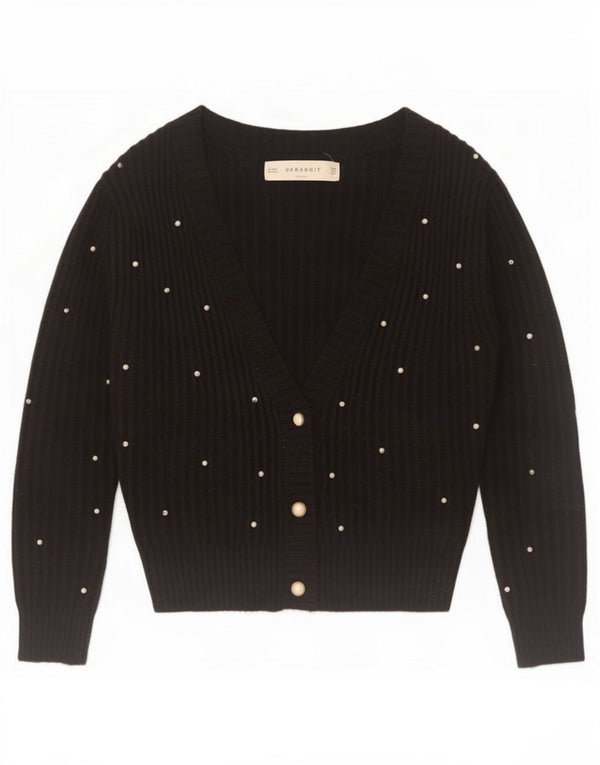 Zara Womens Crop Cardigan Sweater UK 14 Medium Black Flecked Nylon
