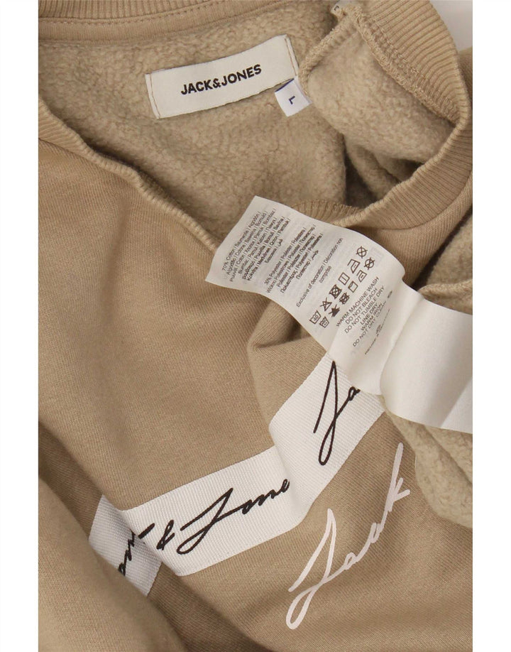 Męski sweter Jack & Jones z grafiką o regularnym kroju, duży, brązowy, bawełniany