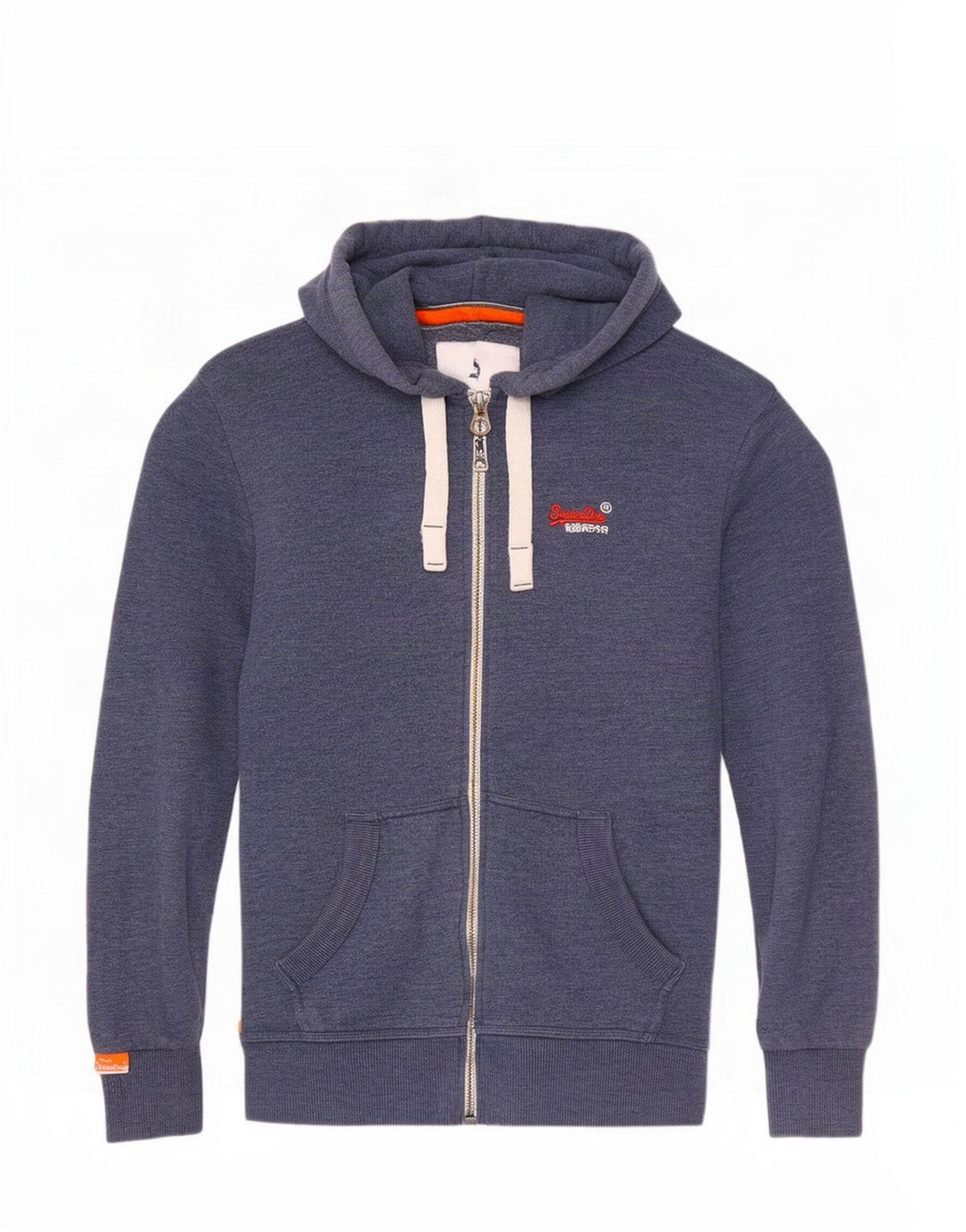 Męski sweter z kapturem i zamkiem błyskawicznym Superdry, mały, niebieski, bawełniany