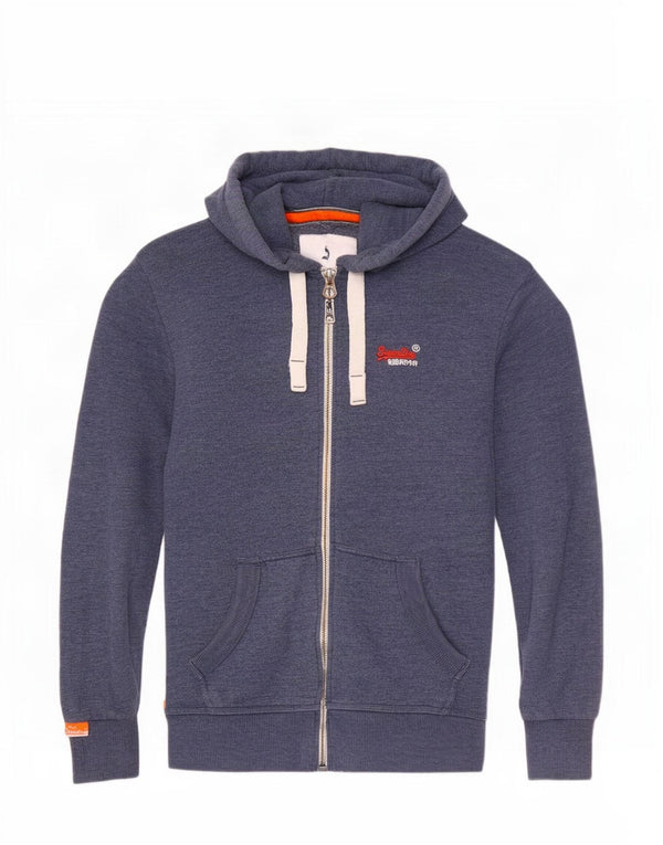 Męski sweter z kapturem i zamkiem błyskawicznym Superdry, mały, niebieski, bawełniany