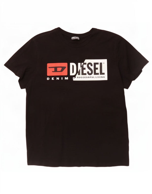 Męska koszulka z grafiką Diesel, góra XL, czarna bawełna
