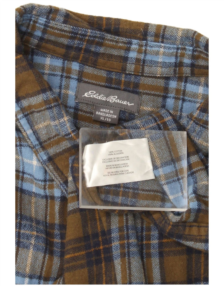 EDDIE BAUER Męska koszula flanelowa XL, khaki, w kratę, bawełniana