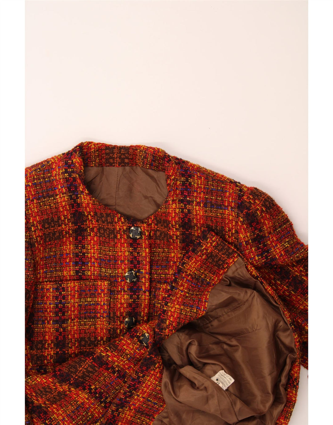 VINTAGE Womens 6 Button 3/4 Sleeve Blazer Jacket IT 44 Medium Orange Check Vintage Vintage and Second-Hand Vintage from Messina Hembry 