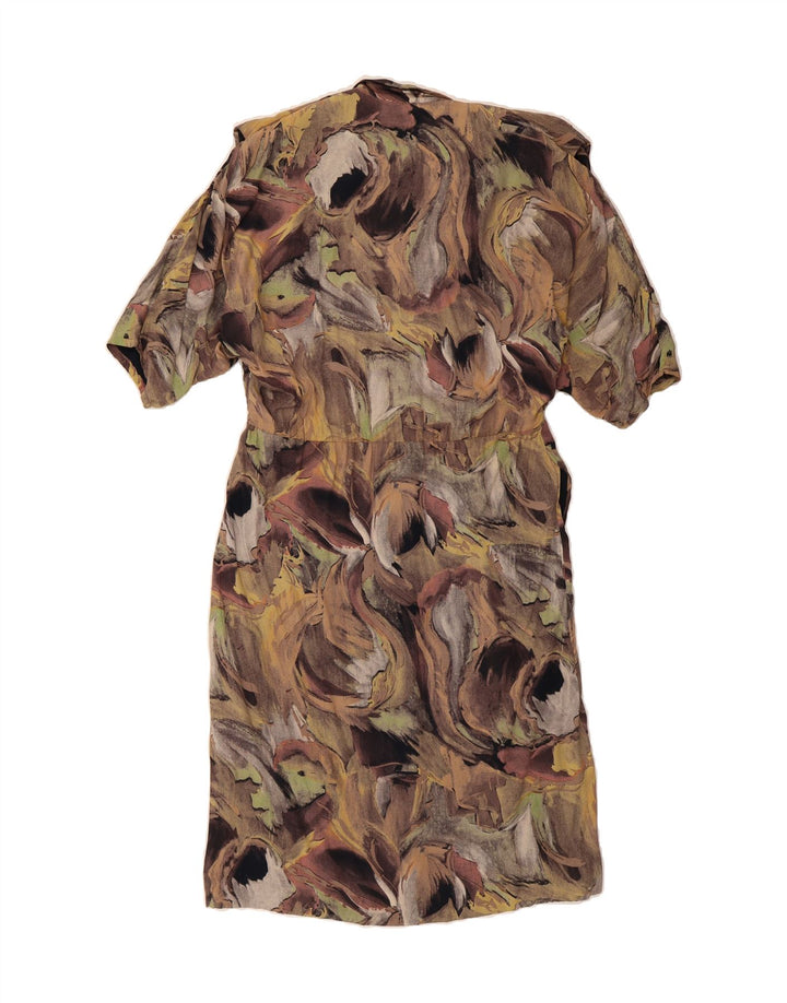 VINTAGE Womens Abstract Pattern A-Line Dress UK 14 Large Brown Vintage Vintage and Second-Hand Vintage from Messina Hembry 