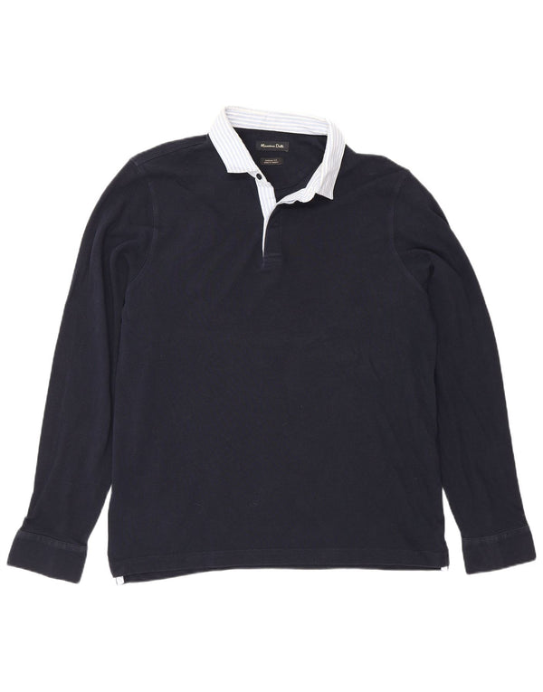 Męska koszulka polo do rugby Massimo Dutti z długim rękawem, w rozmiarze casual, duża, granatowa