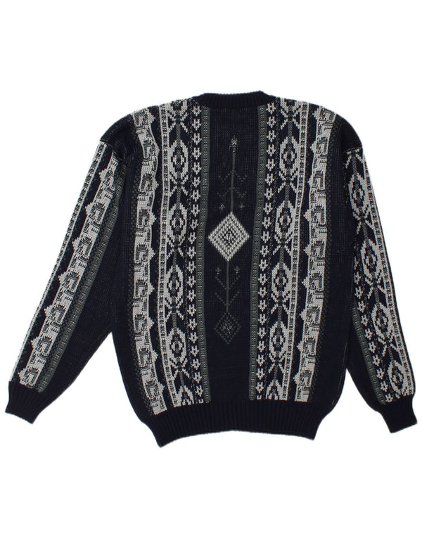 Vintage męski sweter z okrągłym dekoltem, duży granatowy Fair Isle