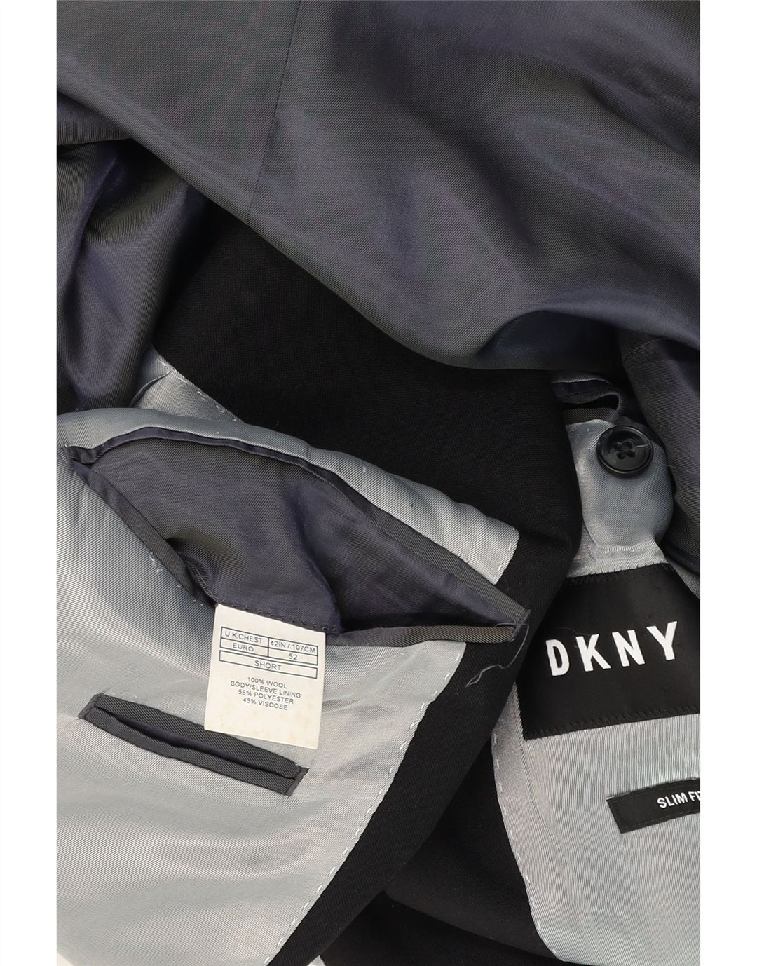 Dkny Męska krótka marynarka slim fit z 2 guzikami UK 42 XL Czarna wełna