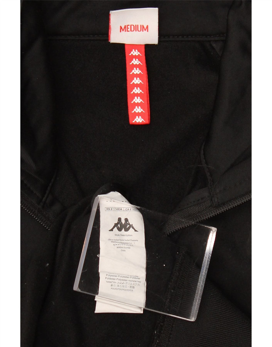 Męska kurtka dresowa KAPPA z grafiką, średnia czarna, poliester z blokami kolorów