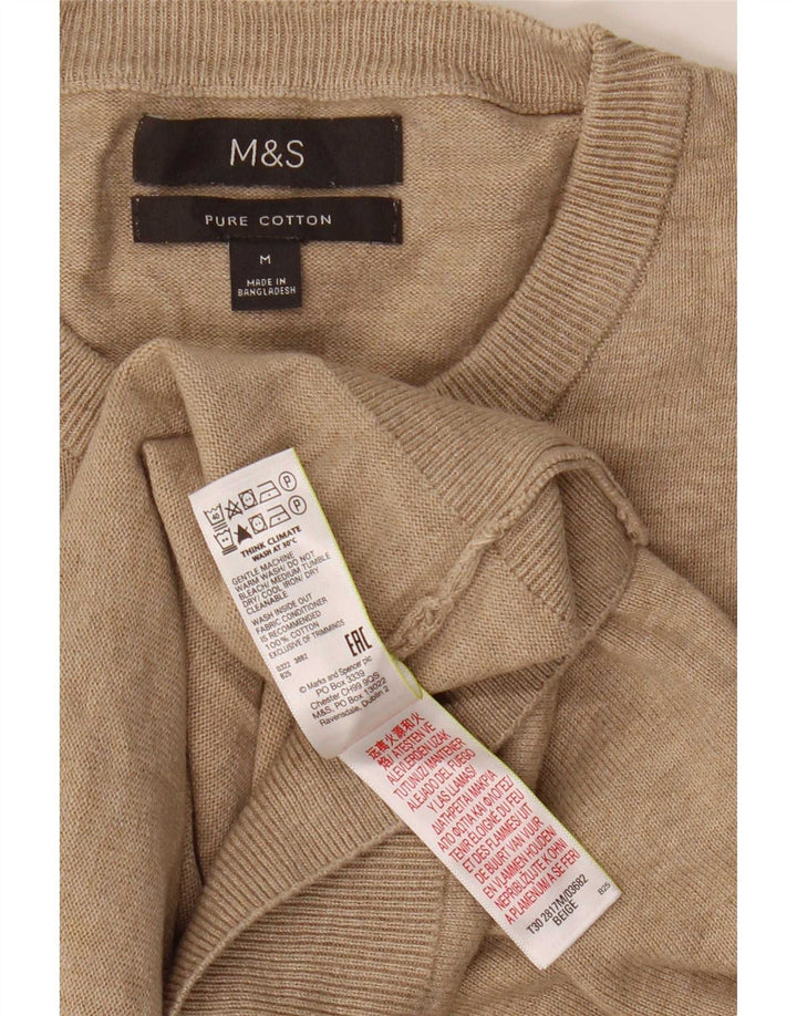 Marks & Spencer Męski sweter z okrągłym dekoltem, średnio beżowy, bawełniany