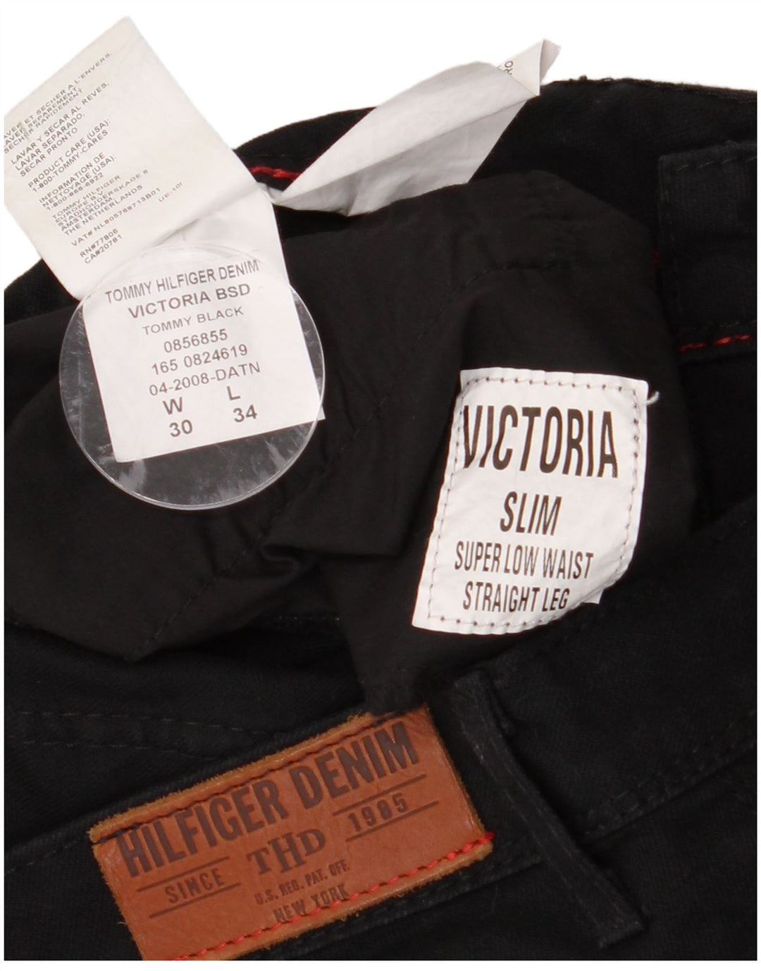 Damskie spodnie codzienne Tommy Hilfiger z niskim stanem W30 L34 Czarna bawełna