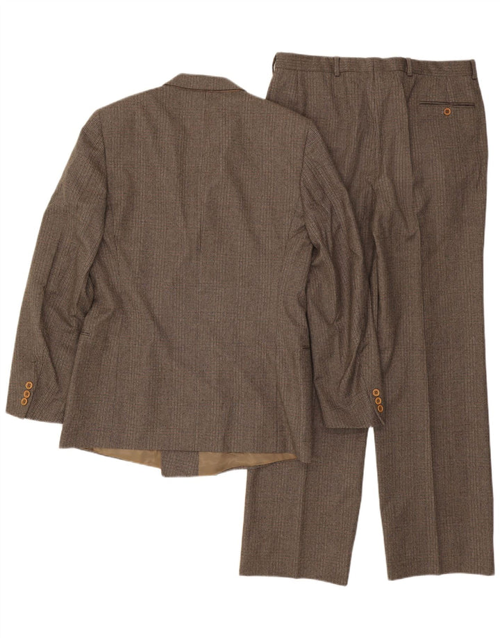 Dwuczęściowy garnitur męski w stylu vintage IT 50 Large W32 L32 Brązowa wełna w kratę
