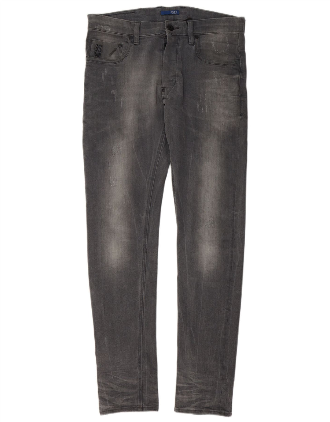 G-Star Męskie Revend Distressed Super Slim Jeansy W33 L34 Szara bawełna