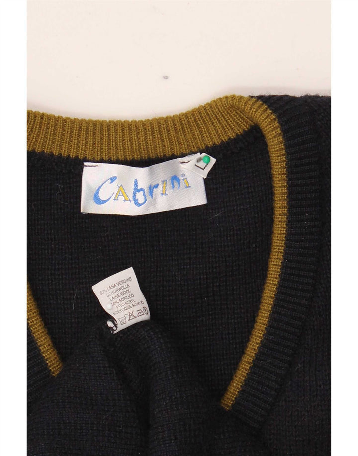 Męski sweter Cabrini z dekoltem w szpic, duży granatowy, argyle/diamentowa wełna