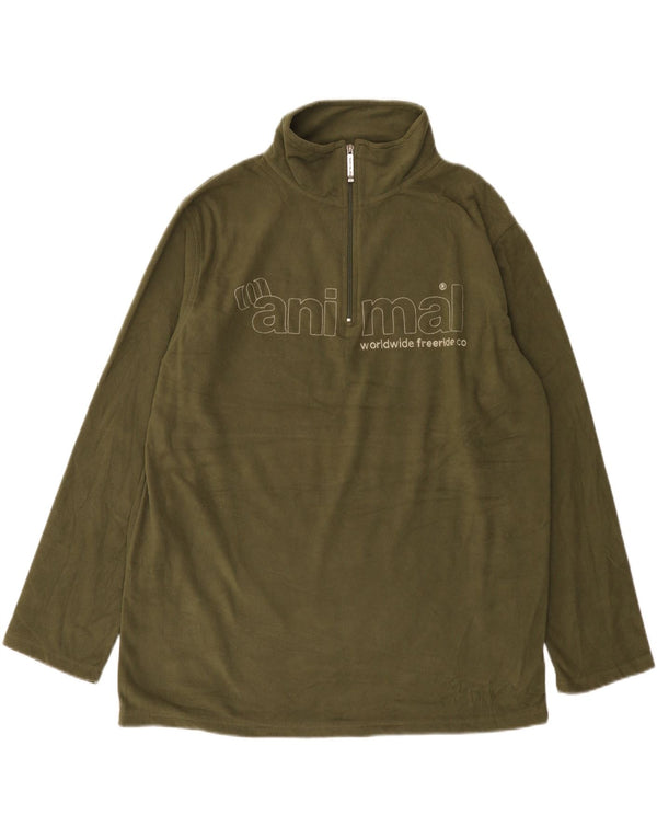 Męski, graficzny sweter polarowy XL w kolorze khaki, z poliestru w zwierzęce wzory