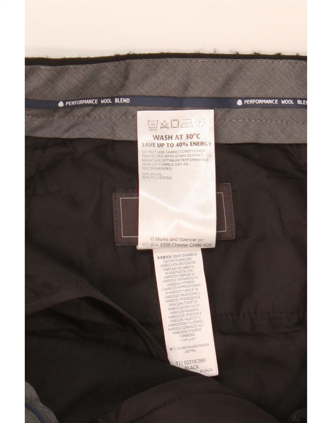 MARKS & SPENCER Męskie spodnie w regularnym dopasowaniu W34 L31 Black Wool