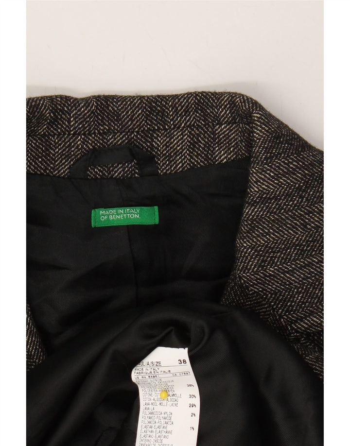 BENETTON Womens 2 Button Blazer Jacket IT 38 XS Grey Herringbone Polyester Vintage Benetton and Second-Hand Benetton from Messina Hembry 
