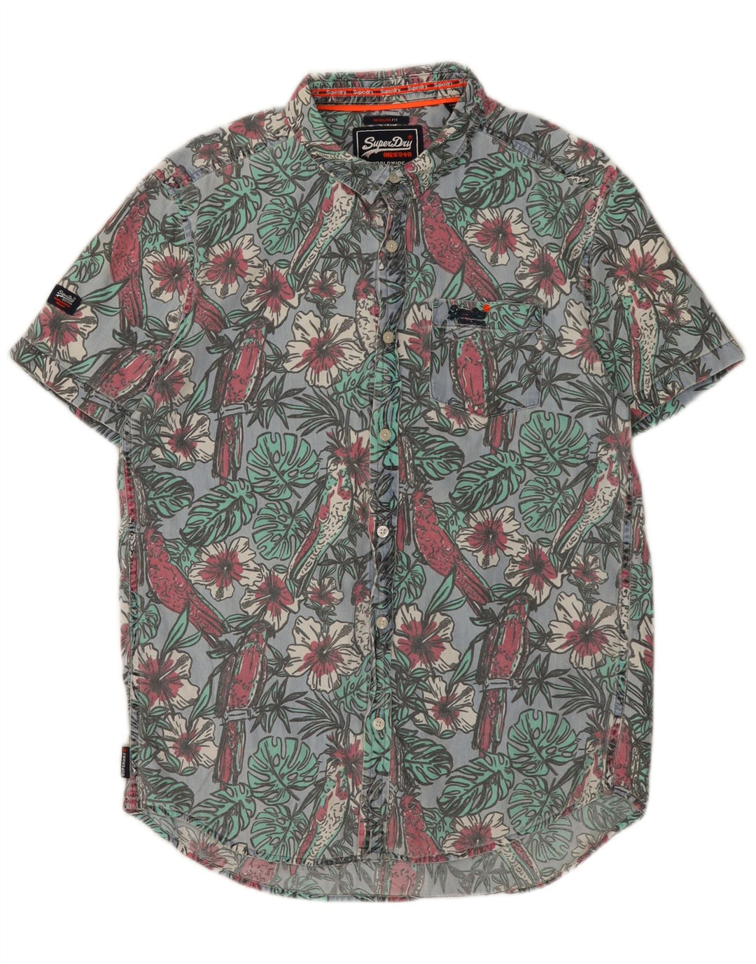 SUPERDRY Męska koszula z krótkim rękawem o regularnym kroju, duża, niebieska, bawełniana w kwiaty