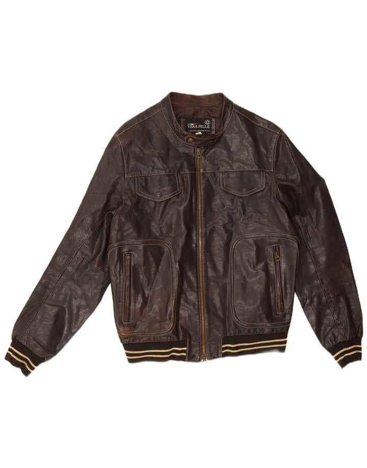 Vintage męska kurtka skórzana IT 52 XL brązowa skóra