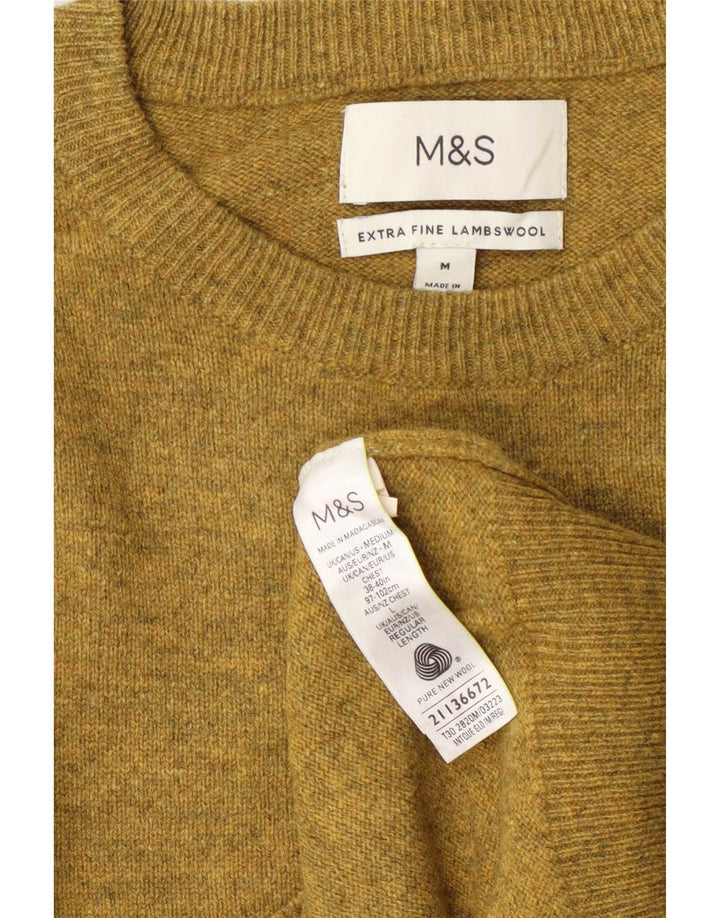 Marks & Spencer Męski sweter z okrągłym dekoltem, średni żółty, wełniany nakrapiany