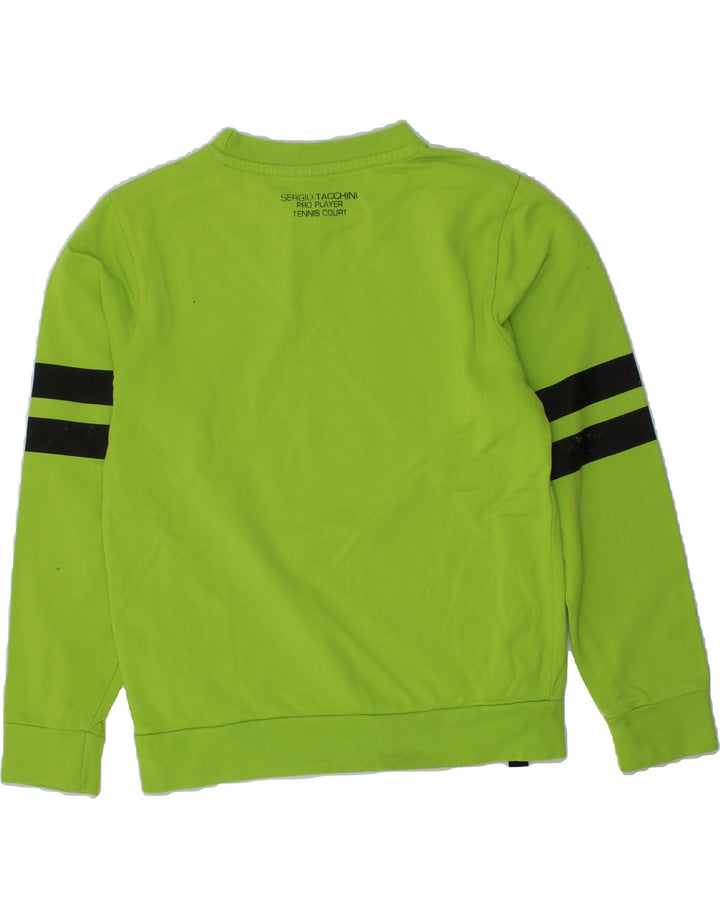 SERGIO TACCHINI Boys Graphic Sweatshirt Jumper 5-6 Years Green Striped Vintage Sergio Tacchini and Second-Hand Sergio Tacchini from Messina Hembry 