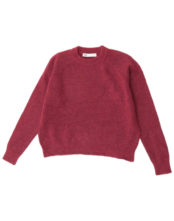 Sweter damski Zara Crop Oversize z okrągłym dekoltem UK 10 Small Burgundy