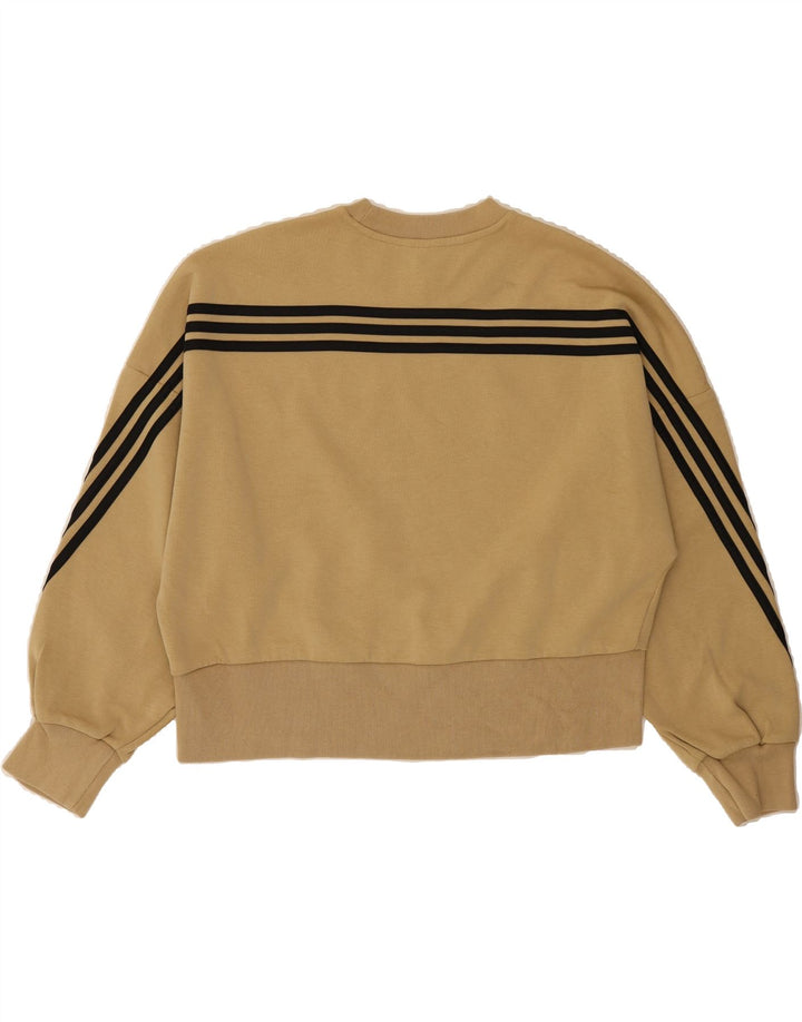 ADIDAS Womens Oversized Sweatshirt Jumper UK 8/10 Small Beige Striped Vintage Adidas and Second-Hand Adidas from Messina Hembry 