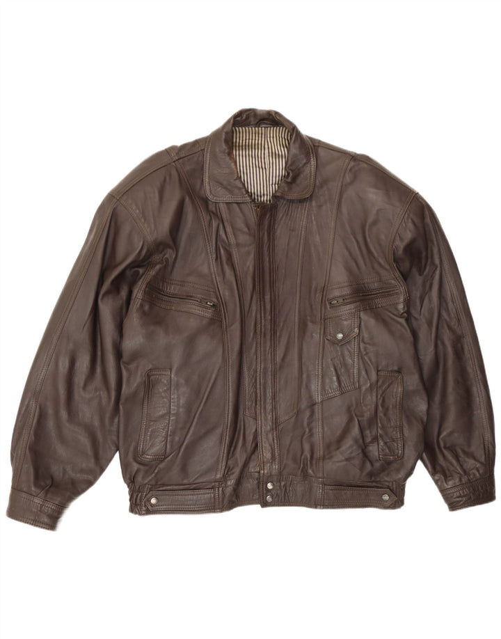 Męska kurtka skórzana Bomber Hohenstein UK 44 2XL Brązowa skóra