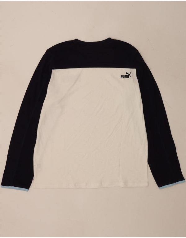 Męska koszulka Puma z grafiką, długim rękawem, XL, biała, bawełniana w bloki kolorów