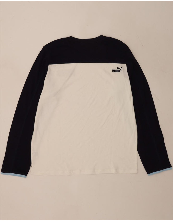 Męska koszulka Puma z grafiką, długim rękawem, XL, biała, bawełniana w bloki kolorów