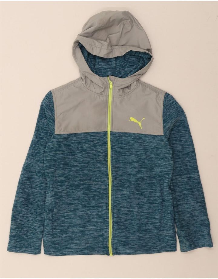 PUMA Boys Hooded Fleece Jacket 10-11 Years Medium Blue Colourblock Vintage Puma and Second-Hand Puma from Messina Hembry 