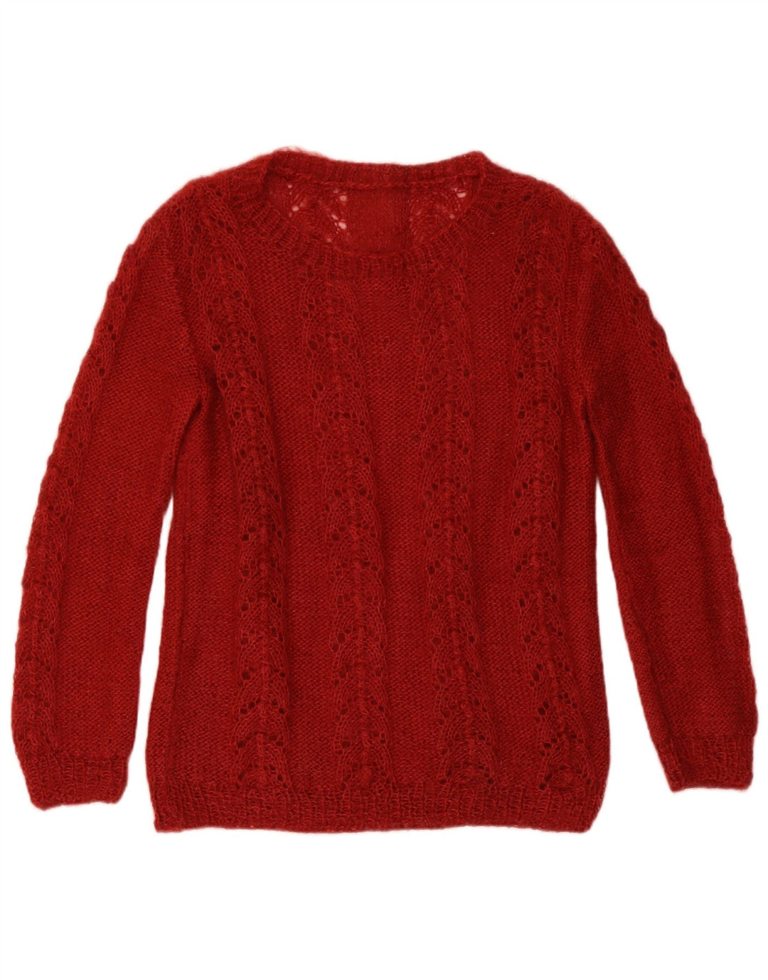 Vintage damski sweter z abstrakcyjnym wzorem i okrągłym dekoltem UK 12 Medium Burgu