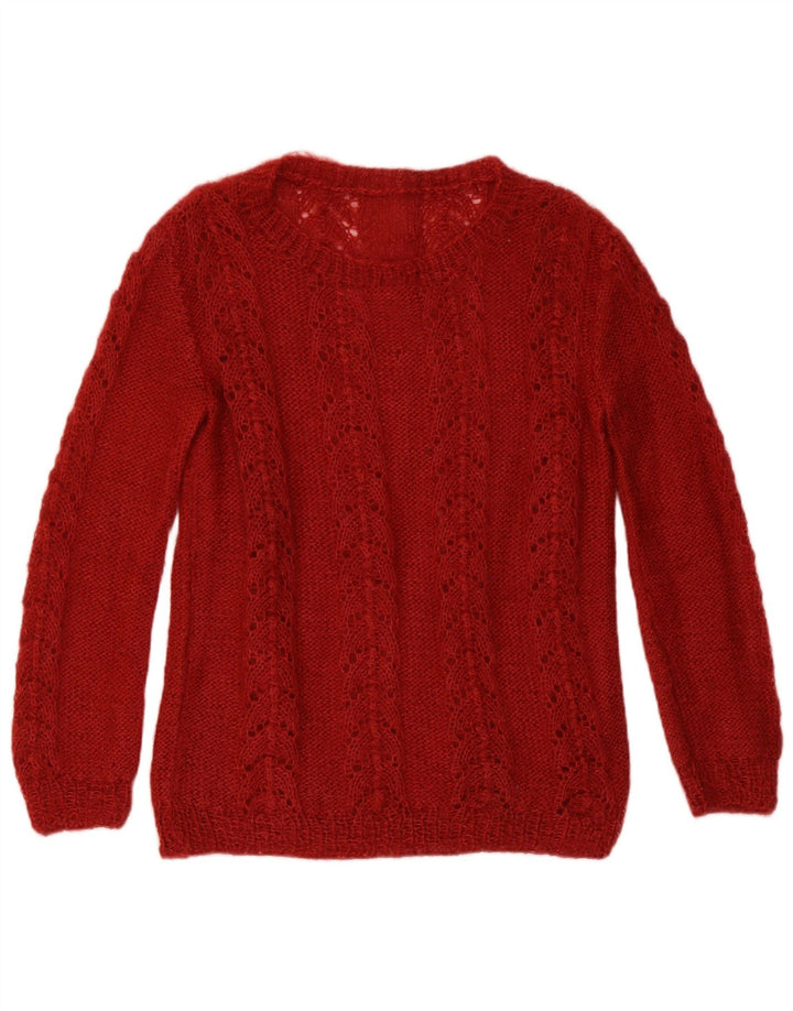 Vintage damski sweter z abstrakcyjnym wzorem i okrągłym dekoltem UK 12 Medium Burgu