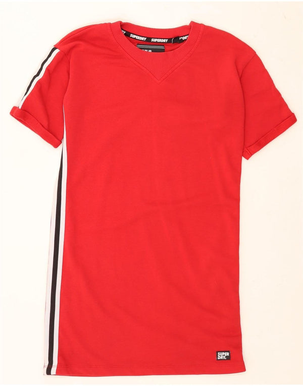Damska sukienka t-shirtowa Superdry UK 6 XS, bawełniana w kolorze czerwonym, z blokami kolorów