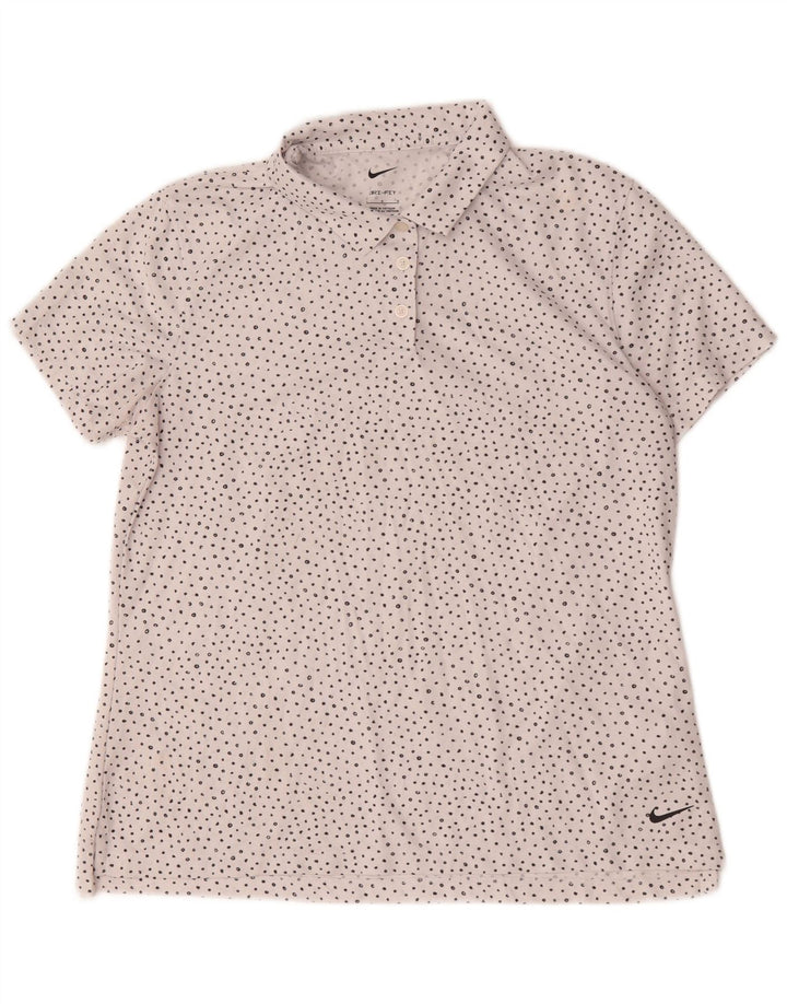 Damska koszulka polo Nike Dri Fit UK 16, duża, biała, poliestrowa w cętki
