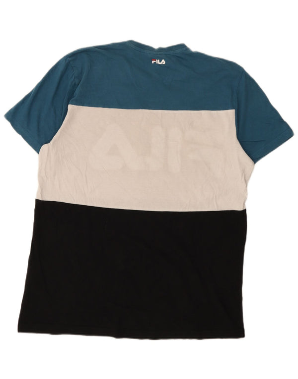 Męski T-shirt Fila z grafiką, duży, wielokolorowy, bawełniany z blokami kolorów