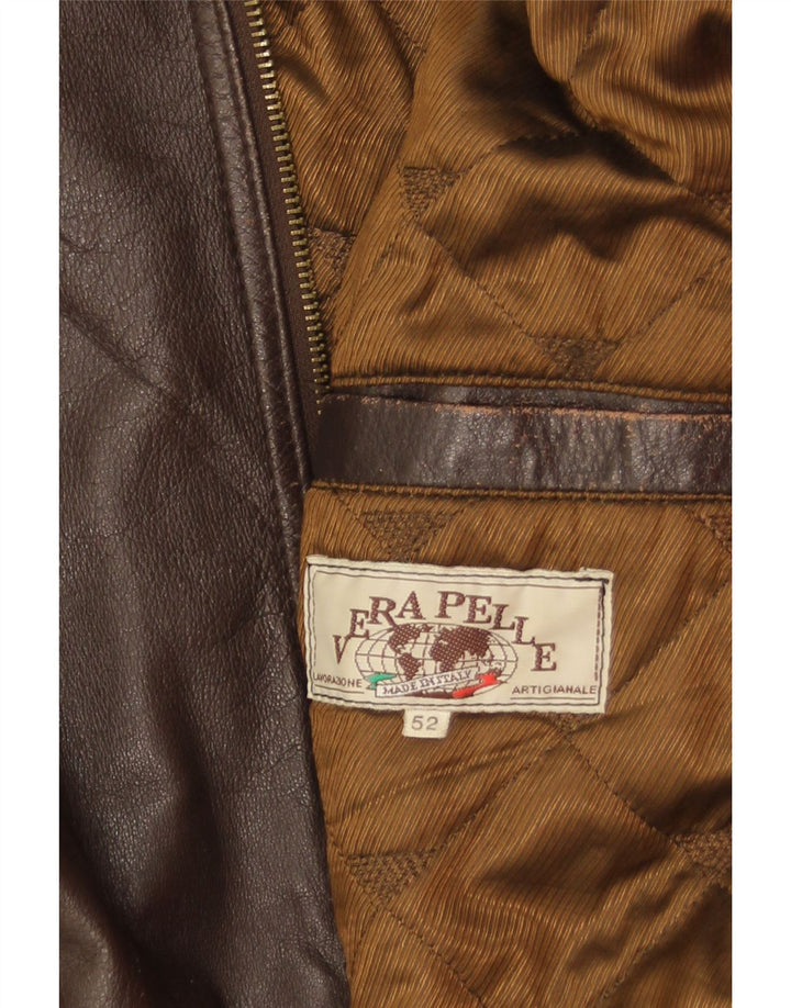 Vintage męska skórzana kurtka wojskowa IT 52 XL brązowa skóra