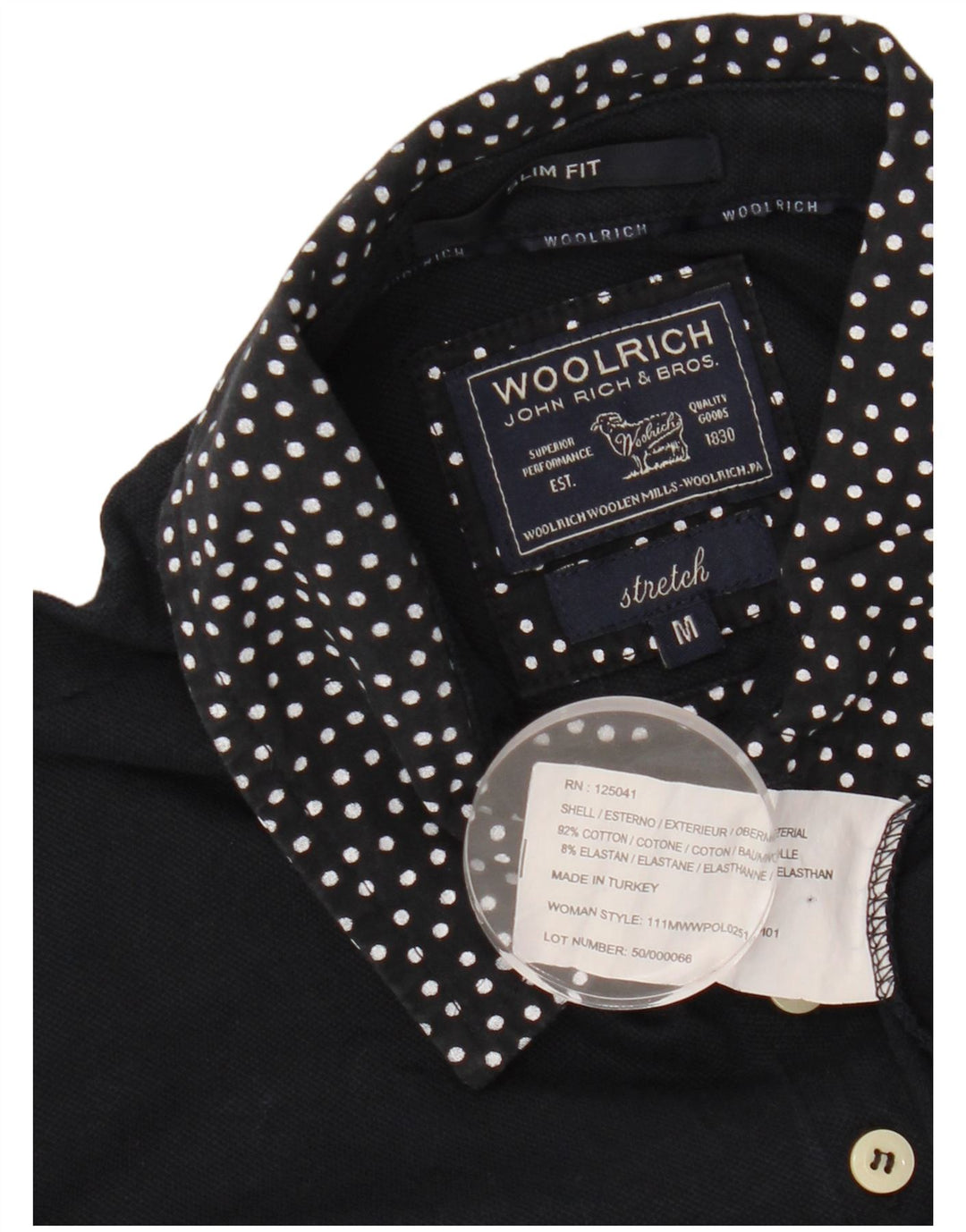 Damska koszulka polo slim fit WOOLRICH UK 12, średnia, granatowa, bawełniana w cętki