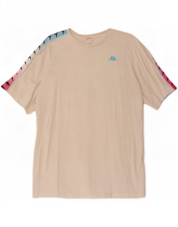 Męski T-shirt z grafiką Kappa, top XL w kolorze złamanej bieli, bawełniany