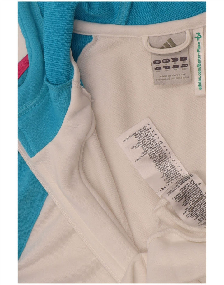 Damski sweter z kapturem i zamkiem błyskawicznym Adidas UK 14 Średni biały poliester z blokami kolorów