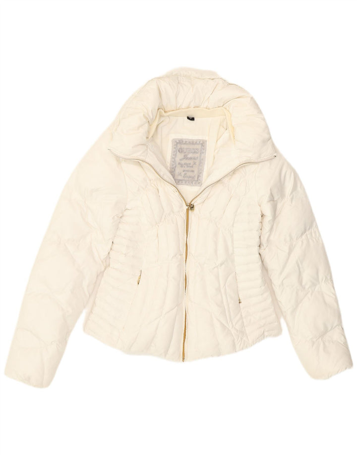 Damska kurtka oversize Guess UK 6 XS, biała, poliestrowa
