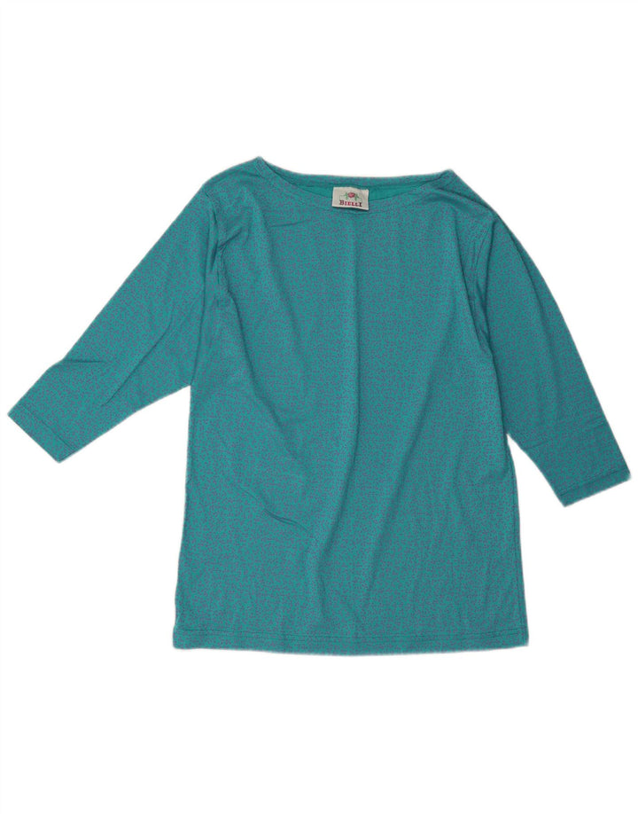 Top damski w stylu vintage z rękawem 3/4, UK 14, średni niebieski w kwiaty