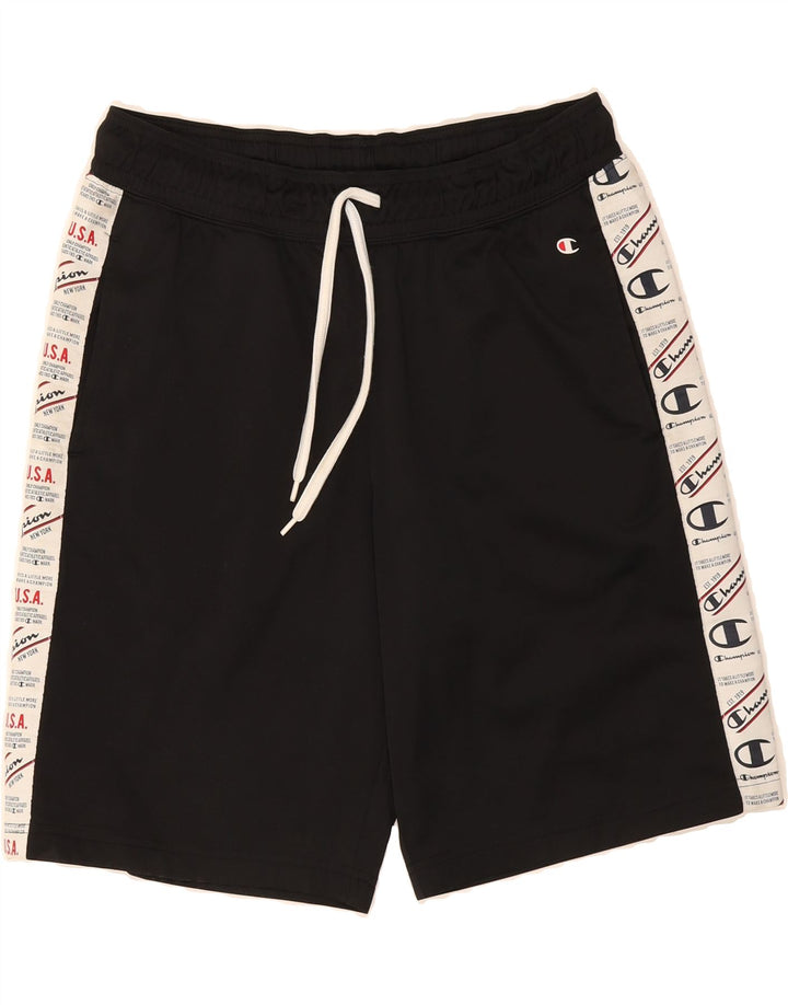 CHAMPION Mens Graphic Sport Shorts Medium  Black Colourblock Polyester Vintage Champion and Second-Hand Champion from Messina Hembry 