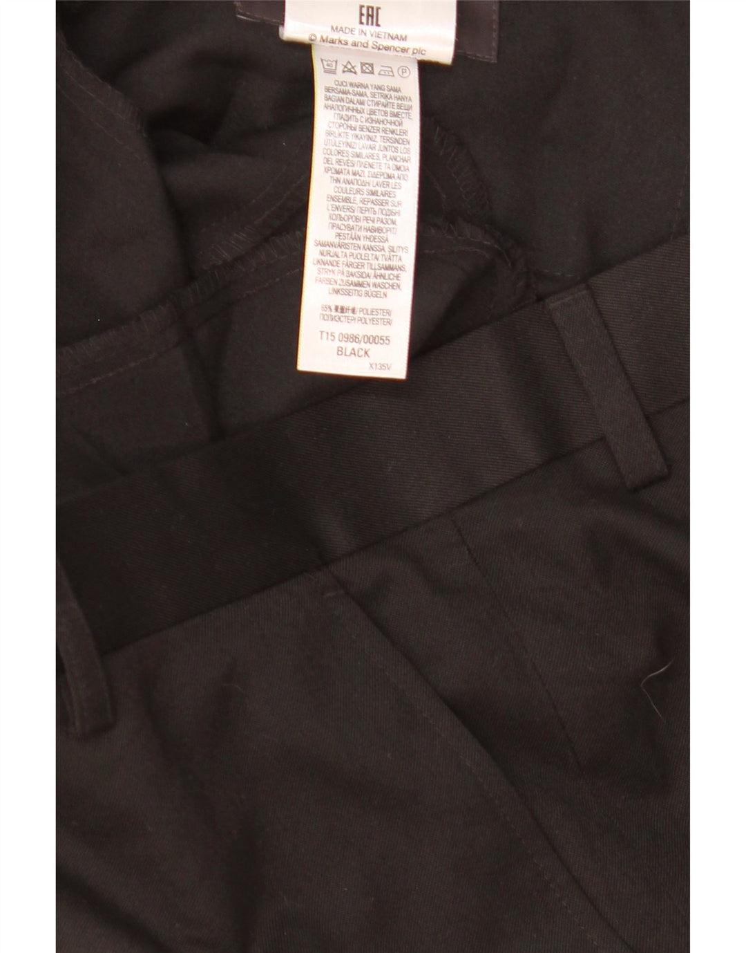 Męskie spodnie garniturowe Marks & Spencer W36 L25, czarny poliester