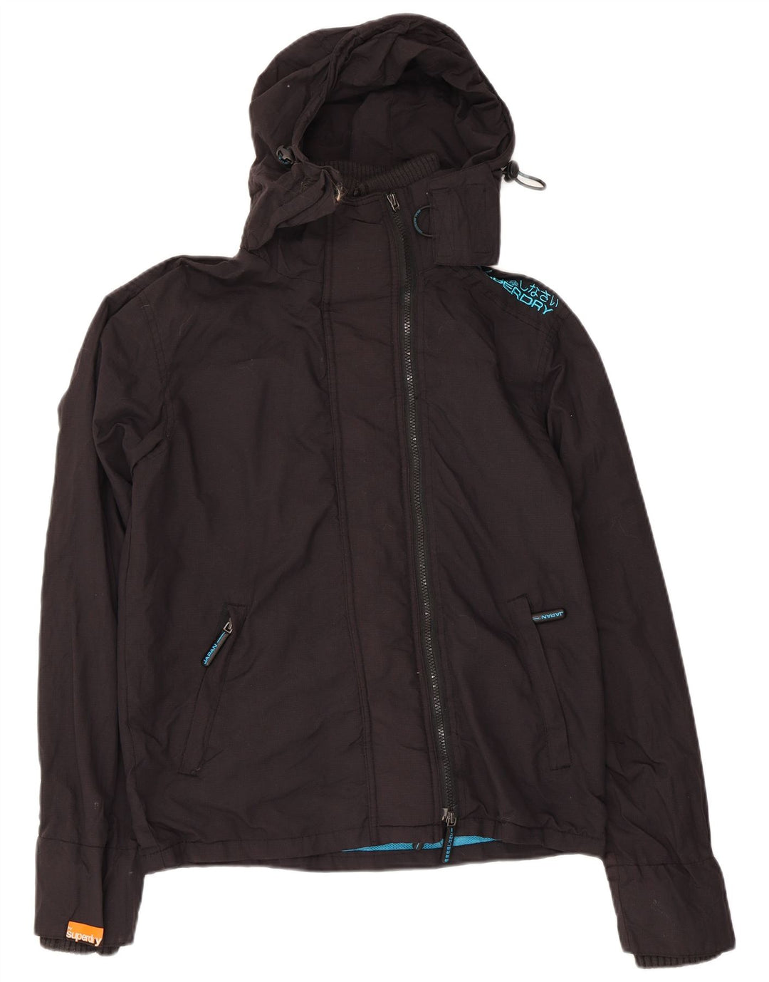 Męska kurtka przeciwdeszczowa z kapturem Superdry UK 36, mała, czarna nylonowa
