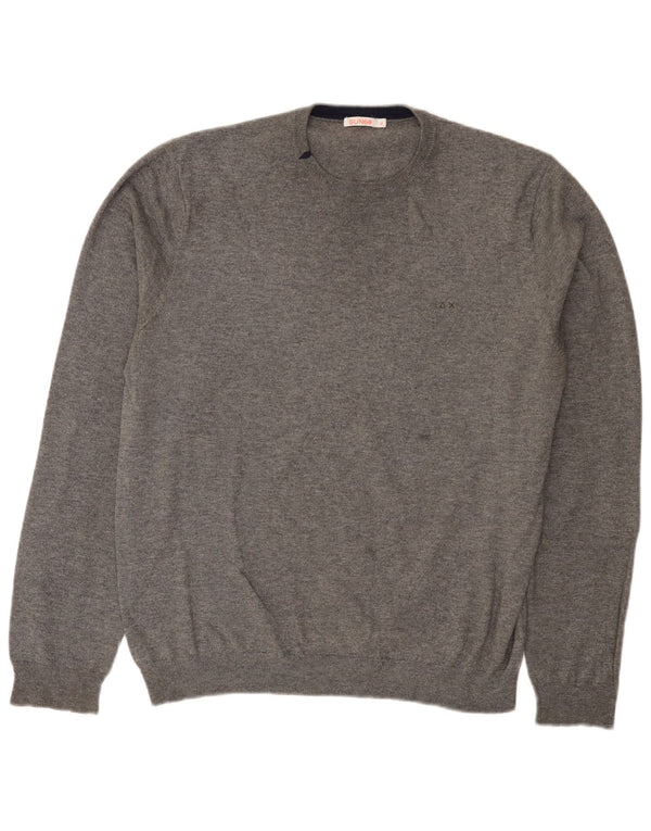 Sun68 Mens Regular Fit Crew Neck Jumper Sweater XL Grey Wool