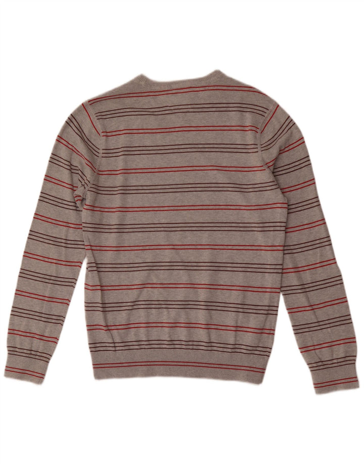 TOMMY HILFIGER Męski sweter z okrągłym dekoltem, bawełniany w średnie szare paski
