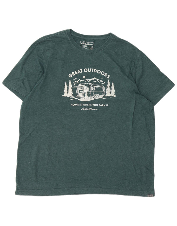 Męska koszulka z grafiką EDDIE BAUER, góra XL, zielona bawełna