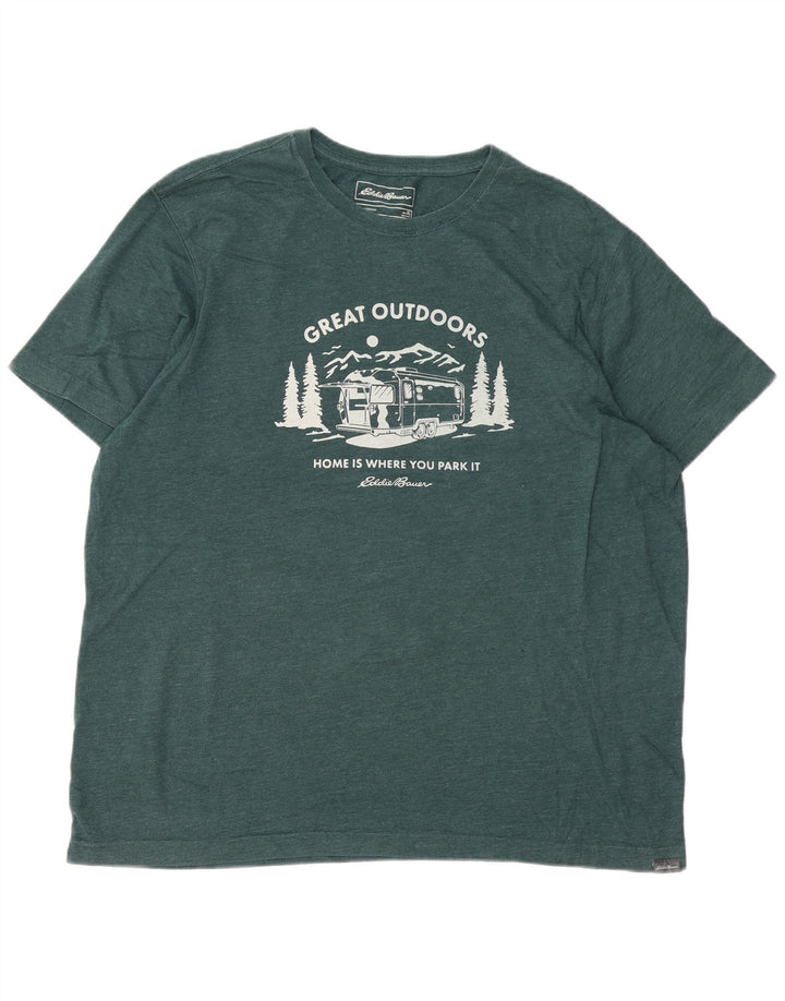 Męska koszulka z grafiką EDDIE BAUER, góra XL, zielona bawełna