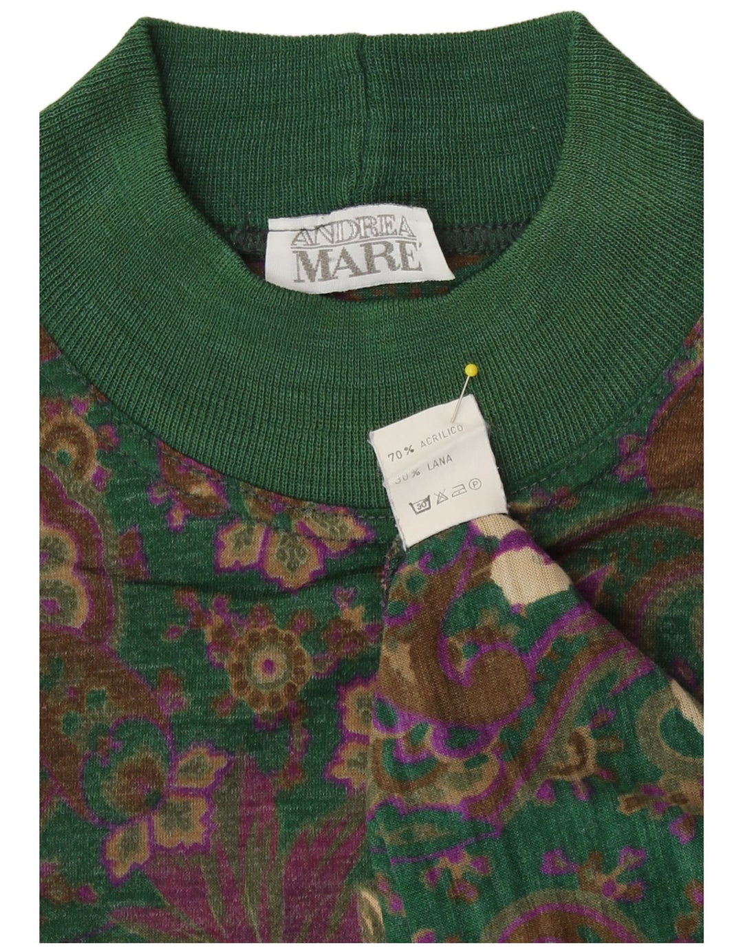 Sweter damski Andrea Mare z golfem UK 14, średni zielony paisley
